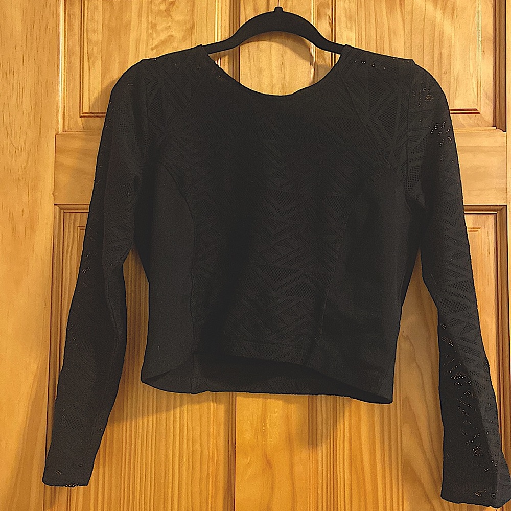 Mesh printed crop top long sleeve